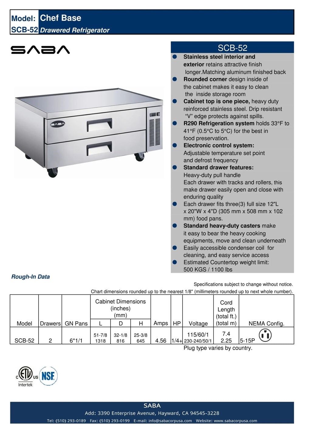 52" Chef Base 2 Drawer Refrigerator F1716