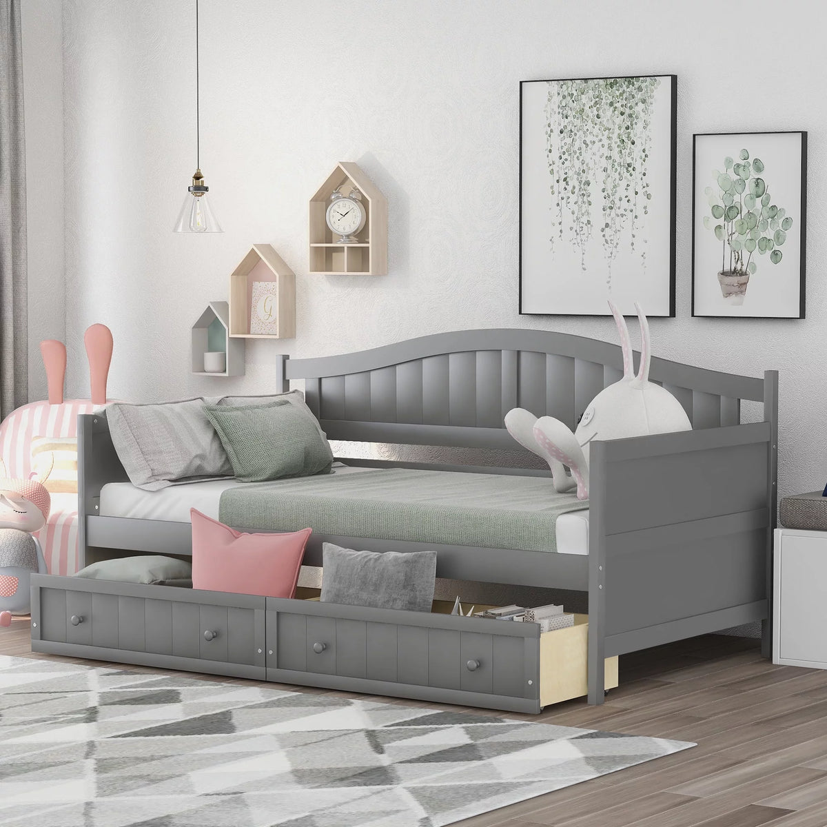 Convertible Chair Bed Modern Sofa Bed Double Wooden (Espresso) K830