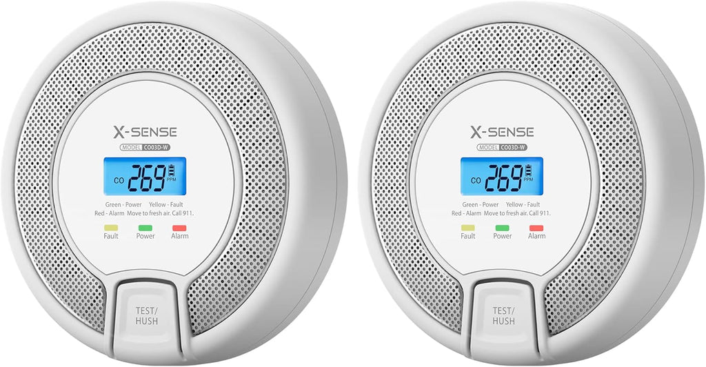 Wireless Interconnected Carbon Monoxide Detector, Replaceable Battery-Powered CO Alarm with Digital Display, Pack of 2 C3223