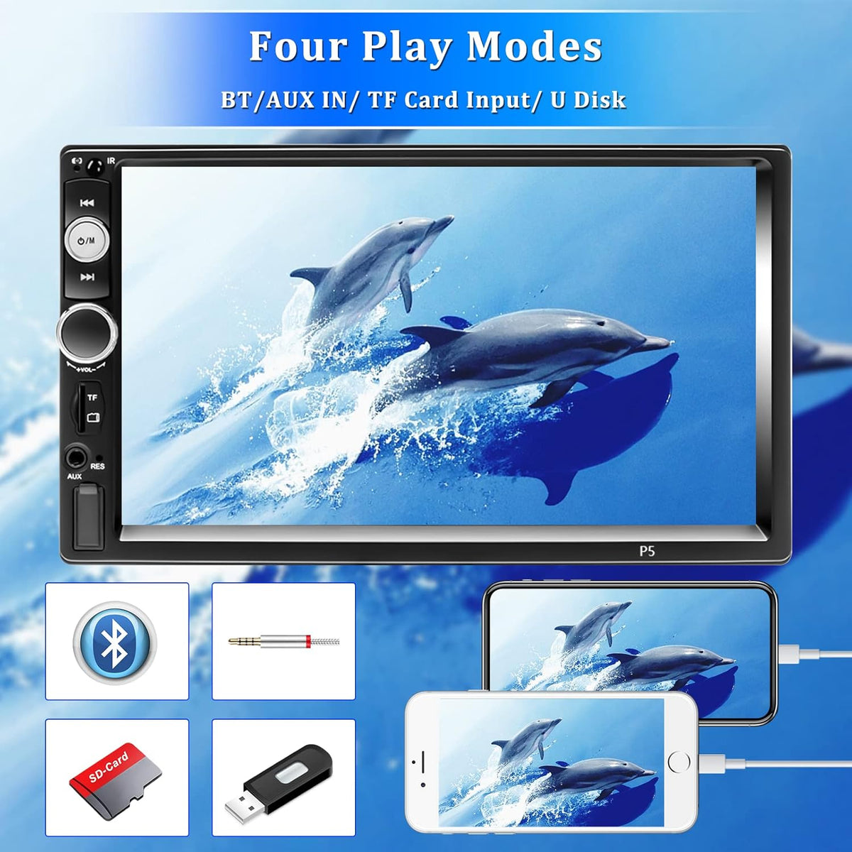 Double Din Bluetooth 7 Touch Screen Car Radio with Remote Control F9394