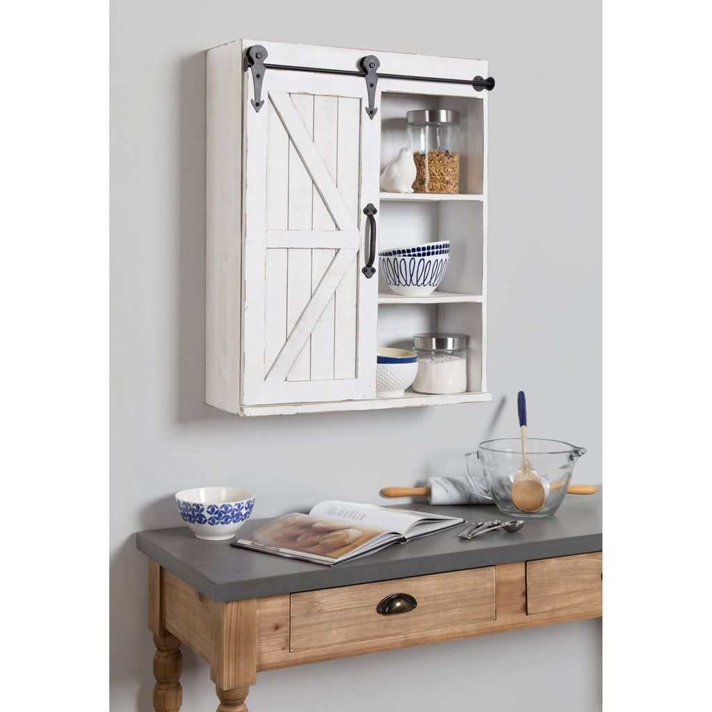 Rustic Gray Wood Wall Storage Cabinet with Sliding Barn Door K179571