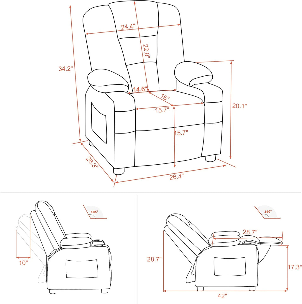 Faux Leather Recliner Chair with Cup Holders K7666