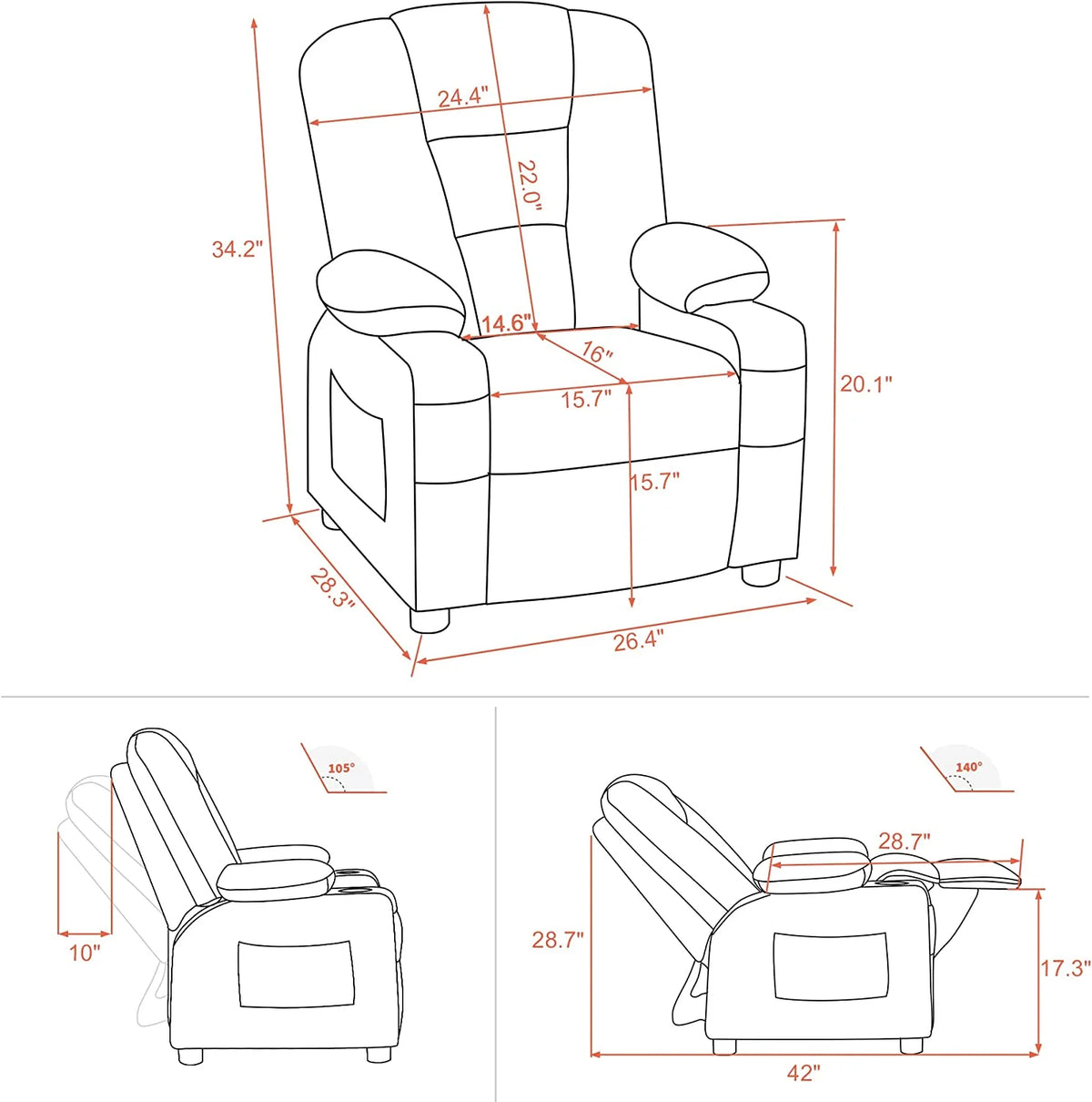 Faux Leather Recliner Chair with Cup Holders K7666