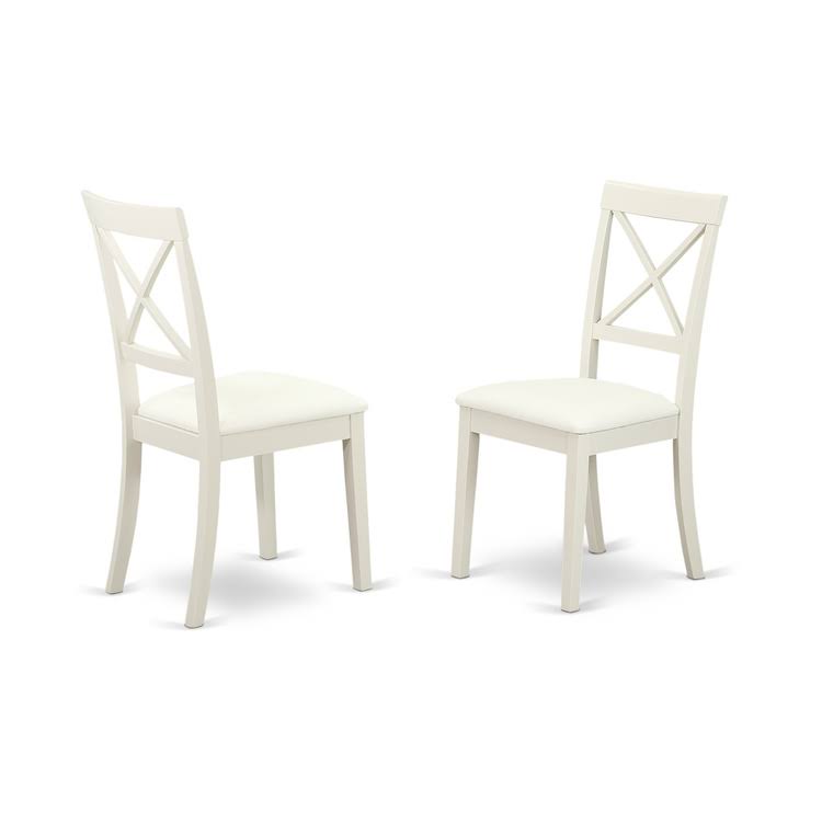 5 Piece Round Dinette Table and 4 Chairs with Faux Leather Seat in Linen White Finish O86286