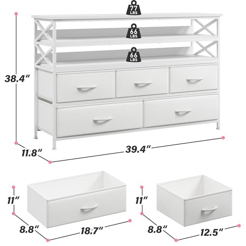 Rustic Brown Dresser TV Stand with 5 Fabric Drawers E46561