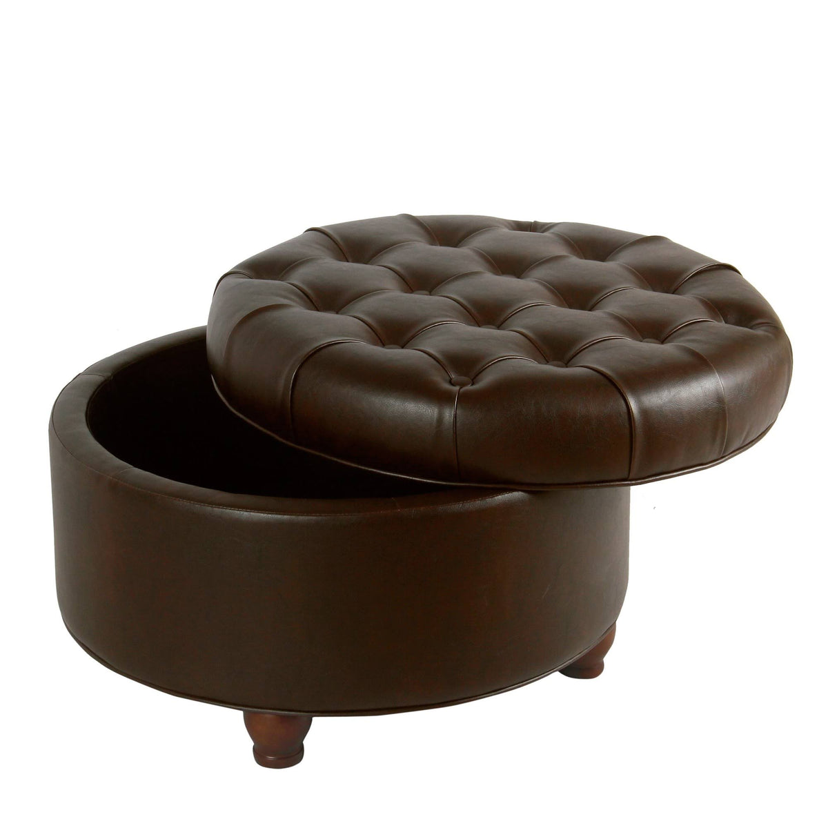Brown Tufted Round Storage Ottoman D73040