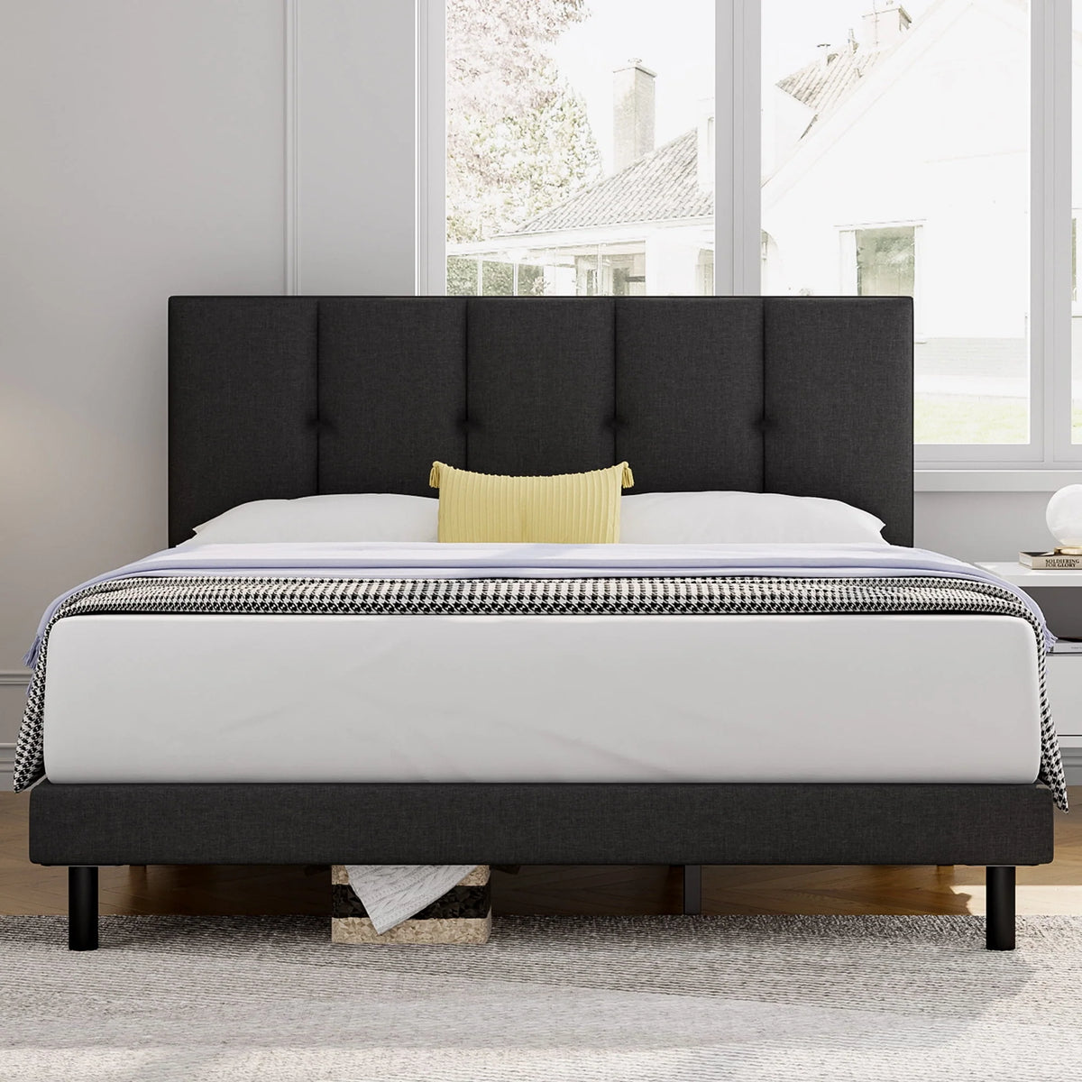 Queen Size Fabric Upholstered Platform Bed Frame A75152