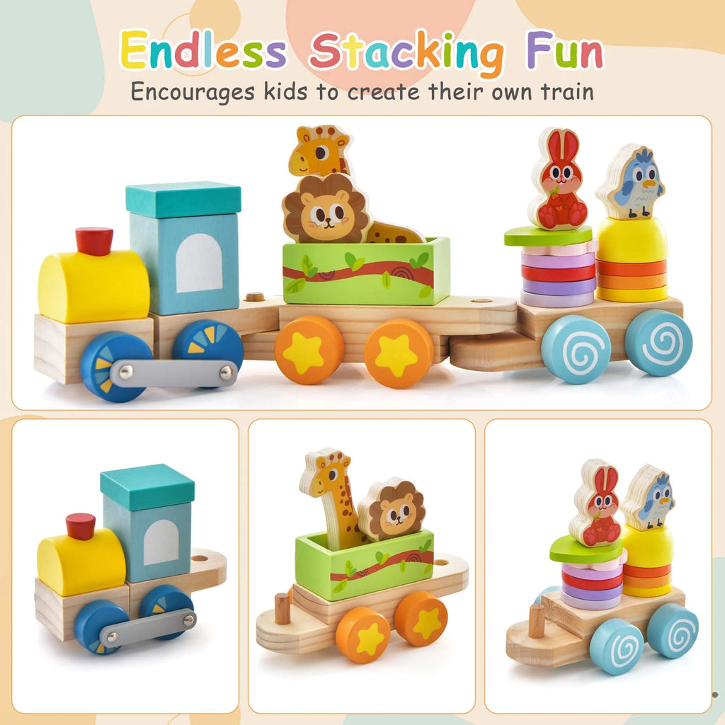Wooden Stackable Train Set with Animal Toys & Locomotive U28573