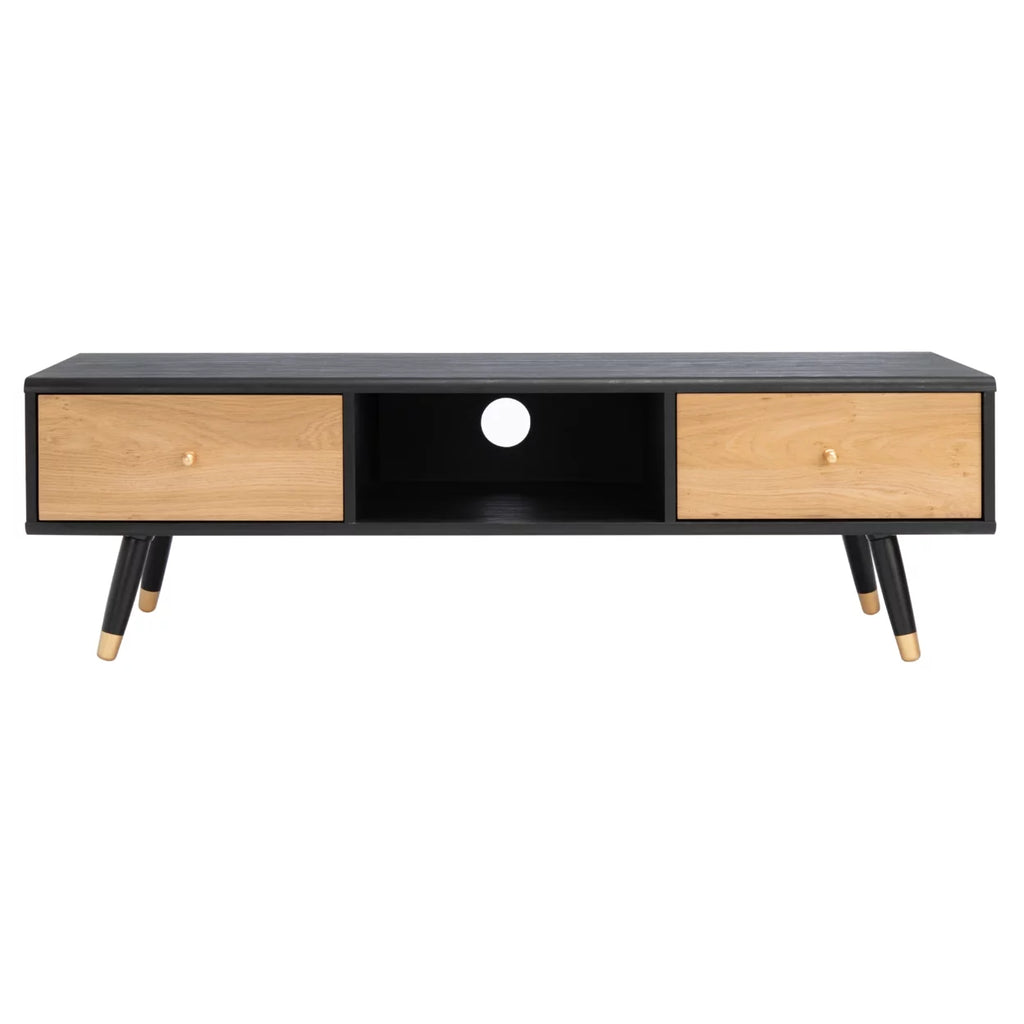 Black Oak 2 Drawer 1 Shelf Media Stand Q1279