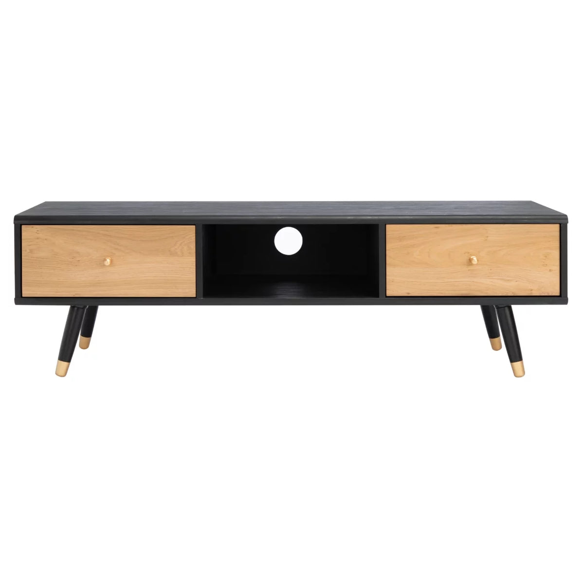 Black Oak 2 Drawer 1 Shelf Media Stand Q1279