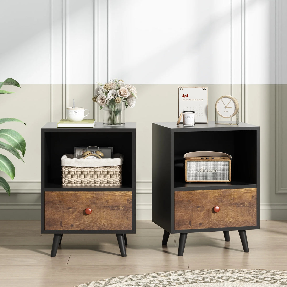 Set of 2 Nightstands with 1 Drawer and Open Shelf Z4449