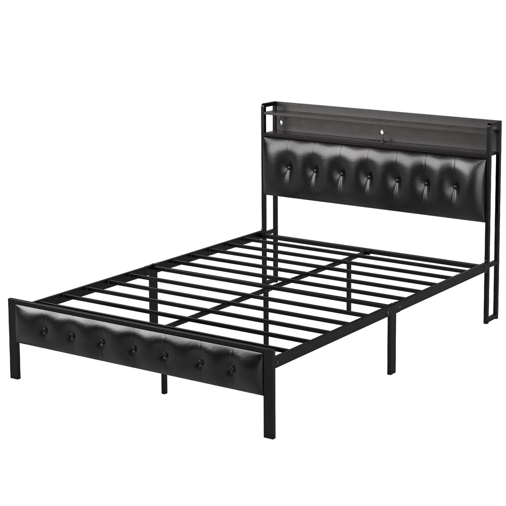 Queen Upholstered Platform Bed Frame with Storage Headboard U433770