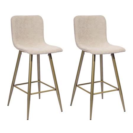 Fabric Full Back Barstools, Gold and Beige (Set of 2) I488
