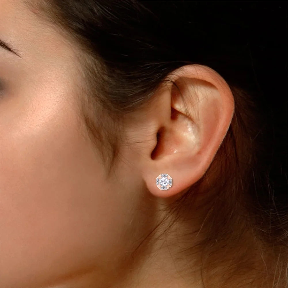 Moissanite Stud Earring 1 Carat 5MM D Color VVS1 Prong Setting 18K Rose Gold Over Sterling Silver Y441332