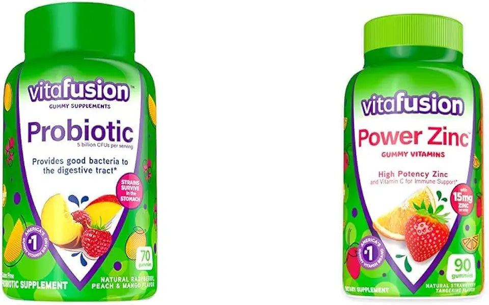 Probiotic Gummy Supplements, 70 Count Power Zinc Gummy Vitamins, 90 Count P92108