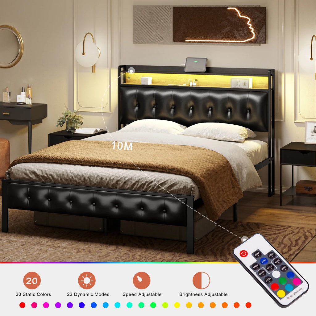 Queen Upholstered Platform Bed Frame with Storage Headboard U433770