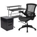 Black Computer Desk, Ergonomic Mesh Office Chair and Locking Mobile Filing Cabinet C2996