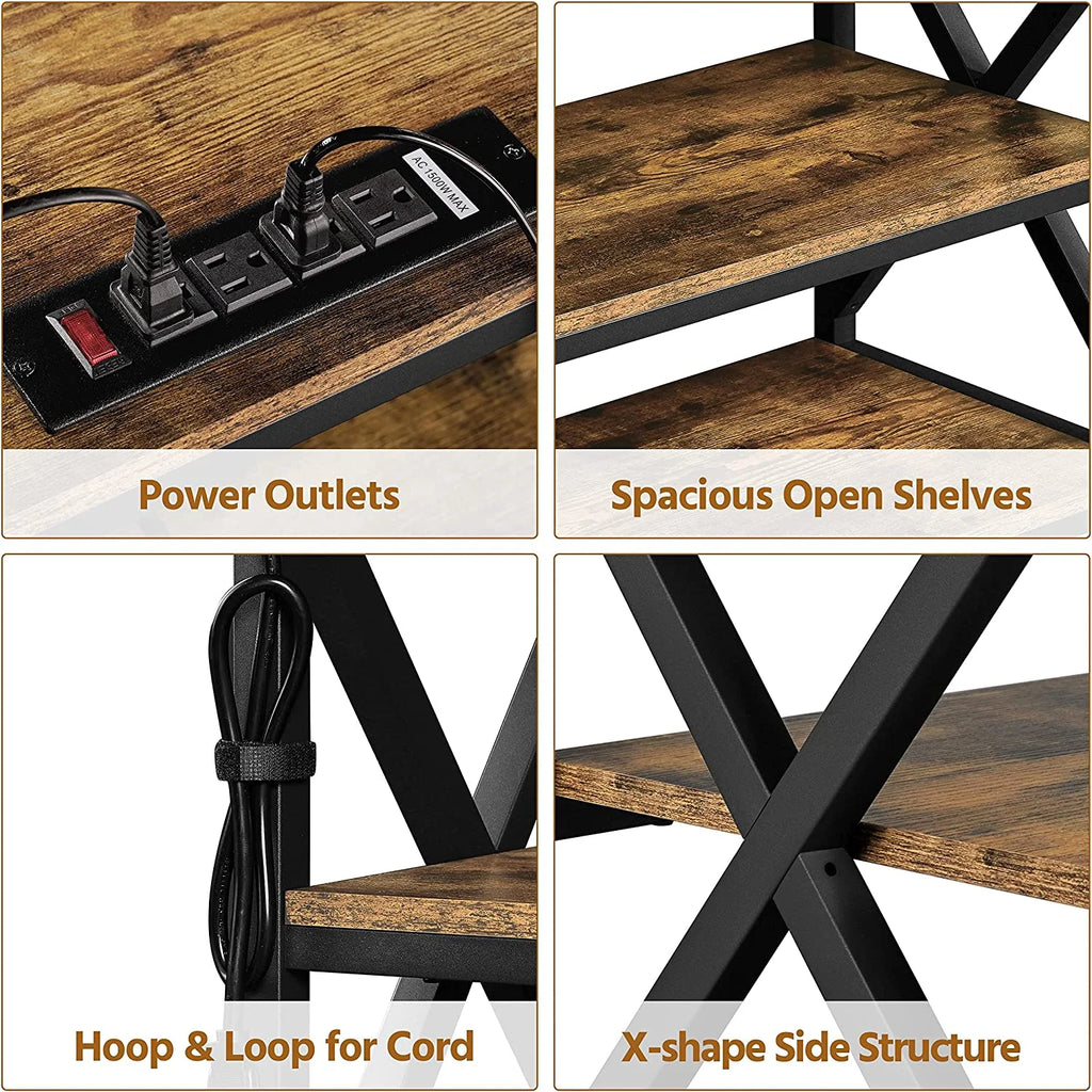Rustic Brown 65 inch TV Stand with Power Outlets V4559