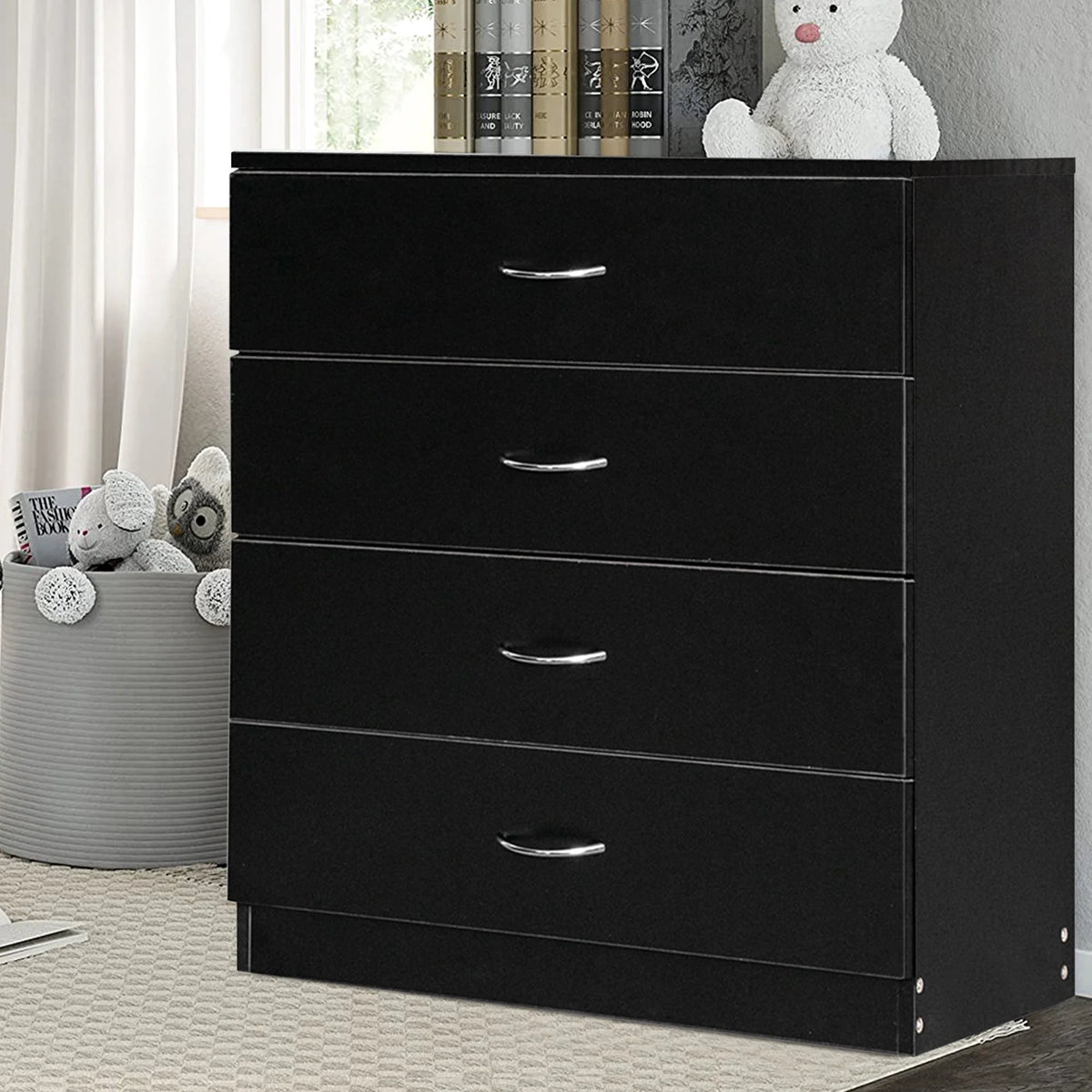 Black 4 Drawer Wood Dresser C753