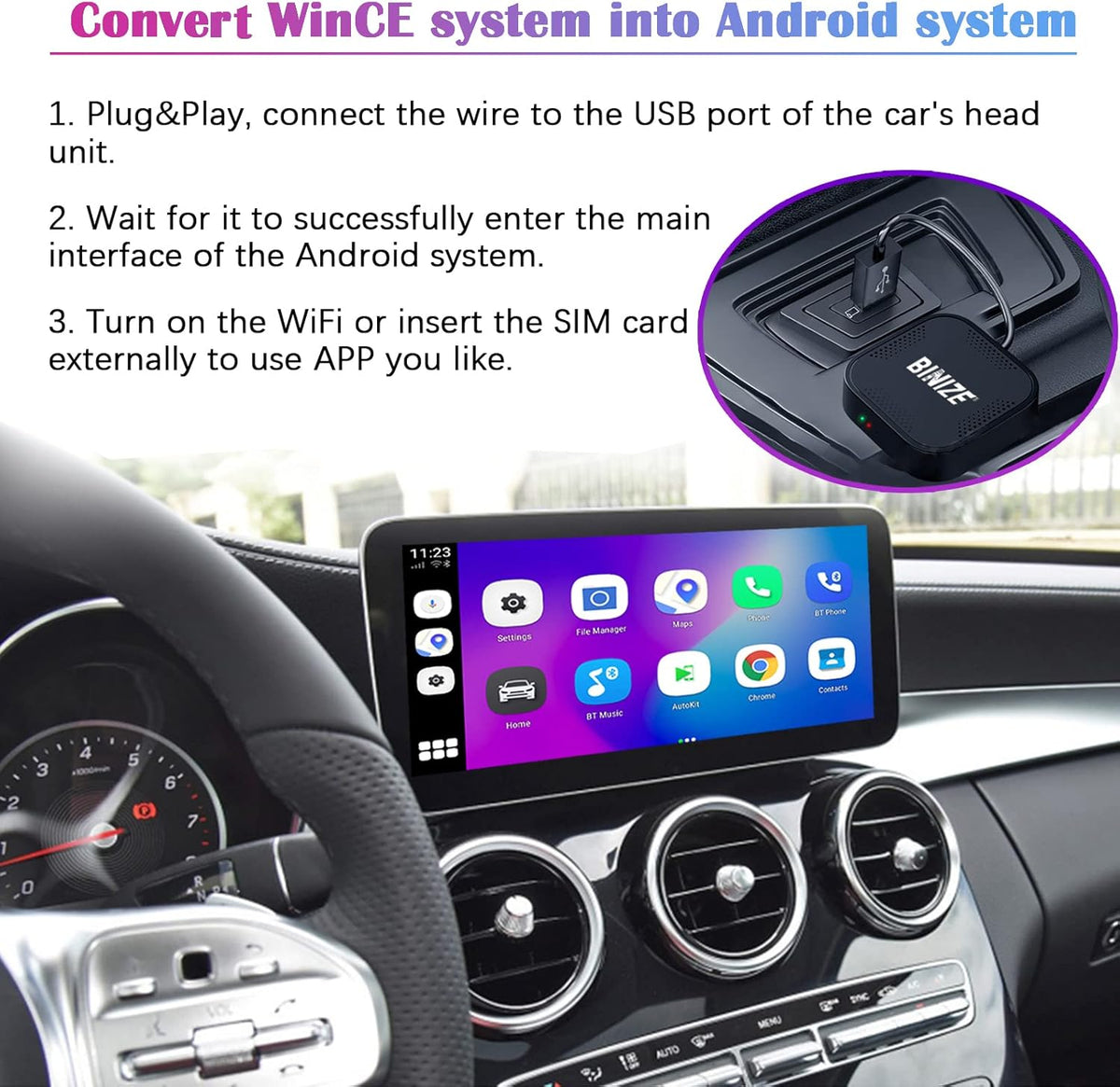 Wireless CarPlay Android AUTO Multimedia Video Box 4G Cellular, 4GB+64GB, 8 Core, Android 9.0 System, Built-in Navigation, Support SIM & TF Card Bluetooth, OEM Wired CarPlay E12540