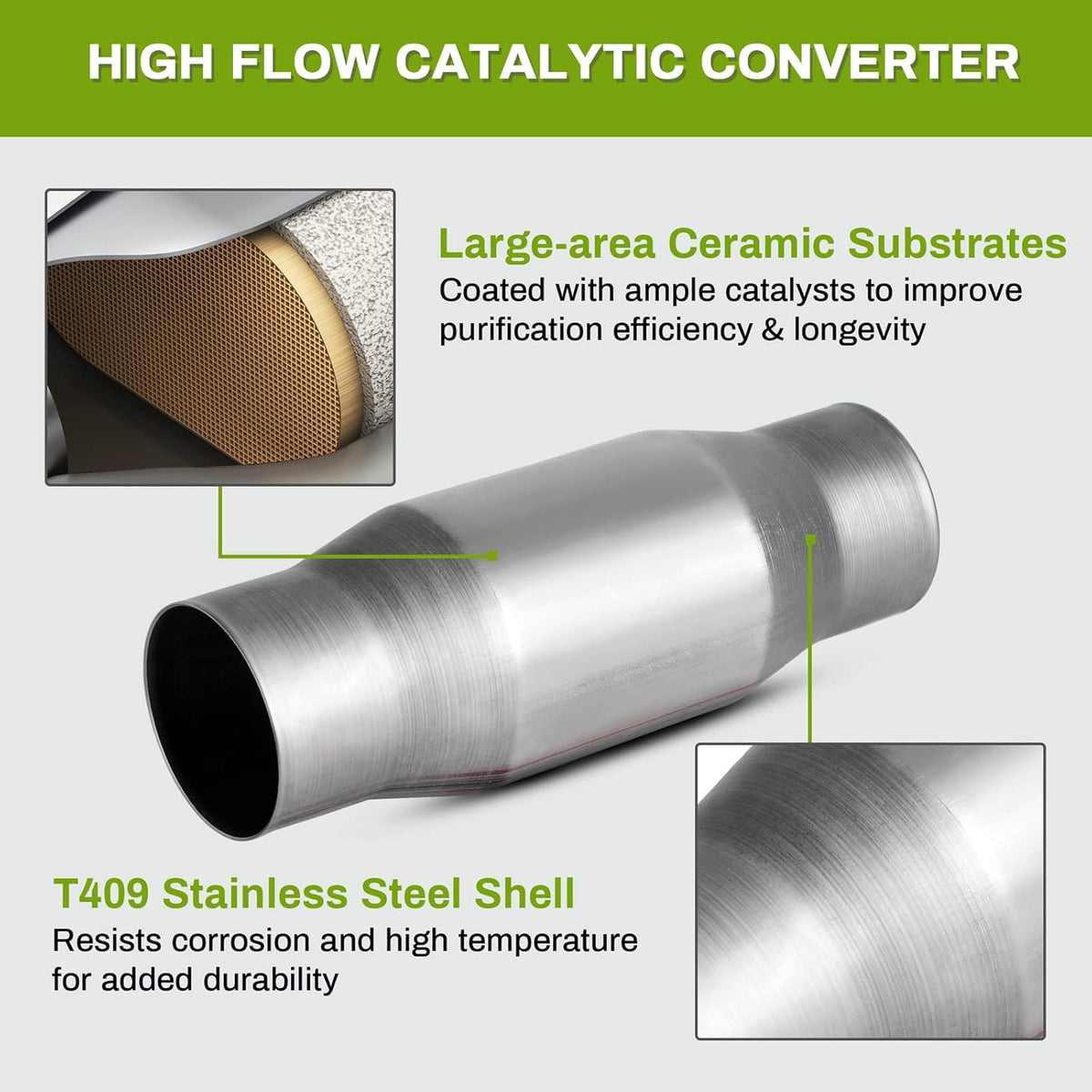 2-Pack Universal Catalytic Converter, 3" Inlet/Outlet, Stainless Steel Shell A124914