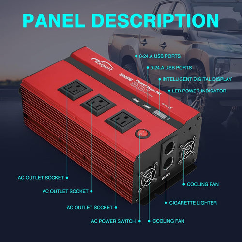 2000W Power Inverter 12v DC to 110v AC Converter with 3 AC Outlets K5779