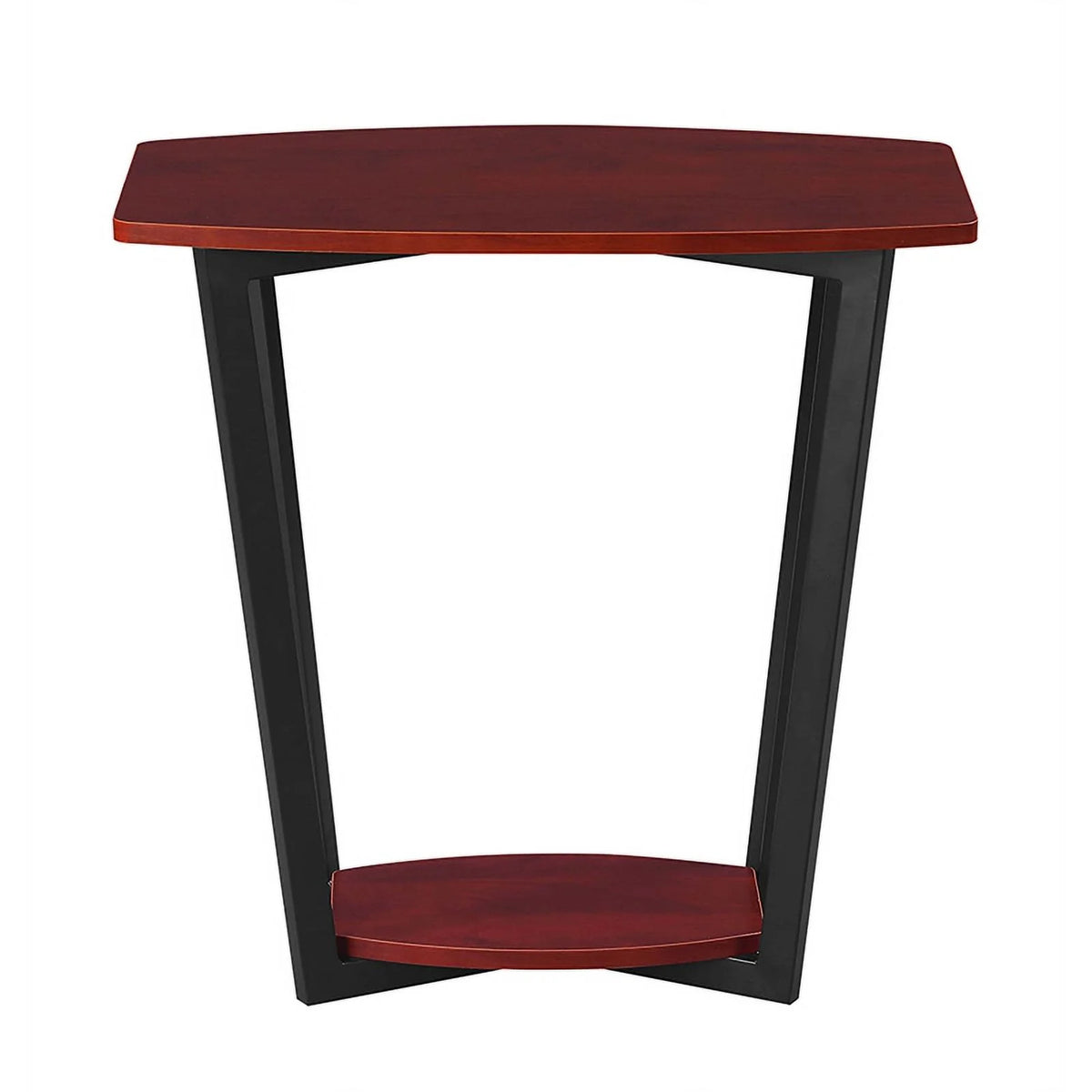 Cherry Wood and Black Metal End Table B33457