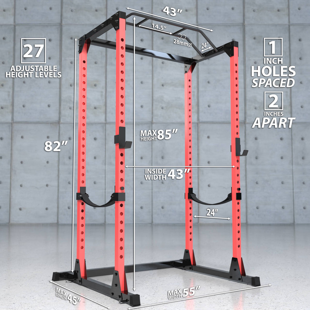 Black Red Steel Power Rack with Pull Up Bar V3631