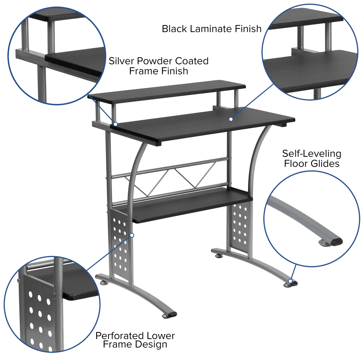Black Computer Desk, Ergonomic Mesh Office Chair and Locking Mobile Filing Cabinet C2996