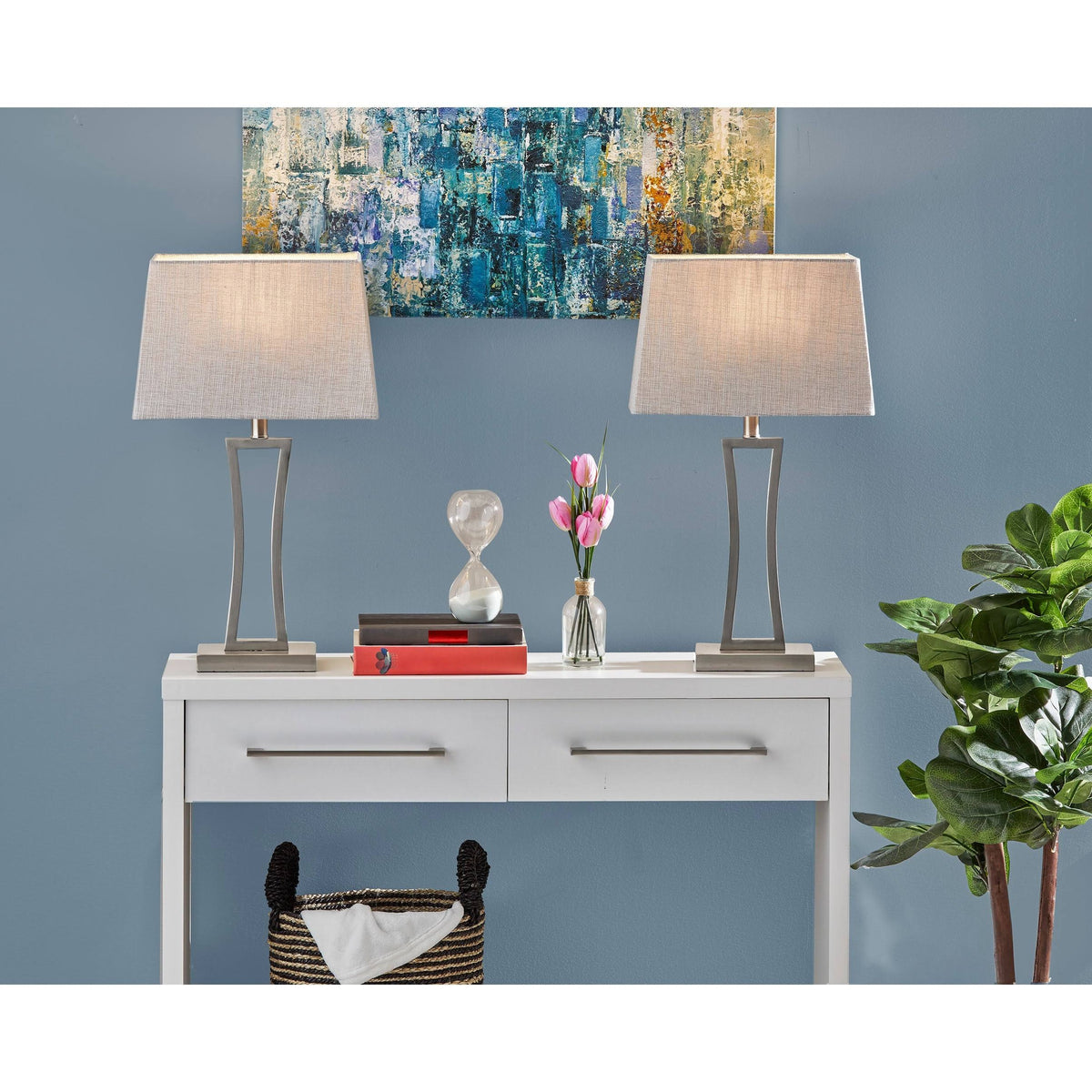 Brushed Steel Table Lamp, 2 Piece D655