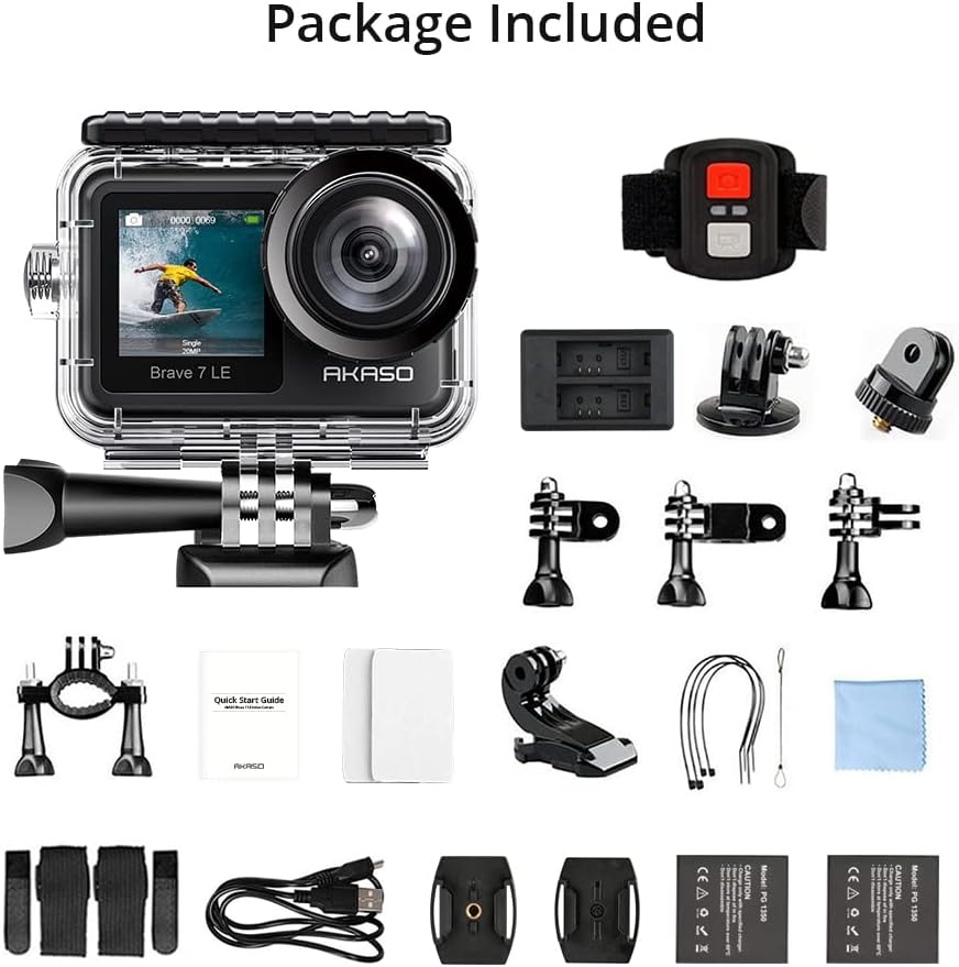 4K30FPS 20MP WiFi Action Camera with Touch Screen EIS 2.0 Remote Control 131 Feet Underwater Camera with 2X 1350mAh Batteries D30723
