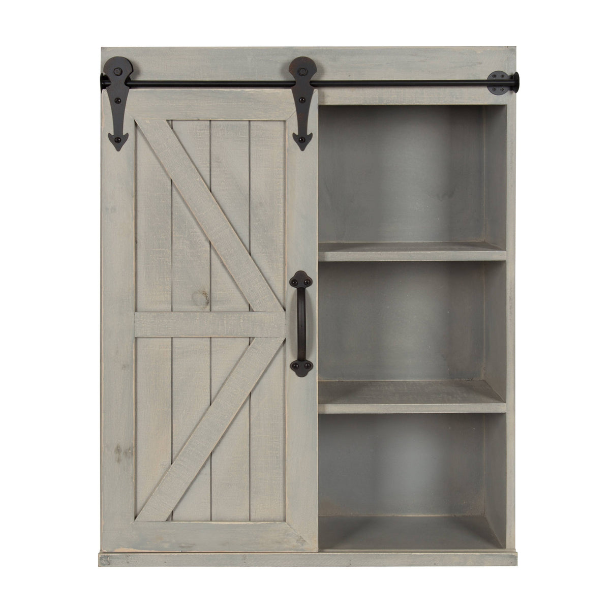 Rustic Gray Wood Wall Storage Cabinet with Sliding Barn Door K179571