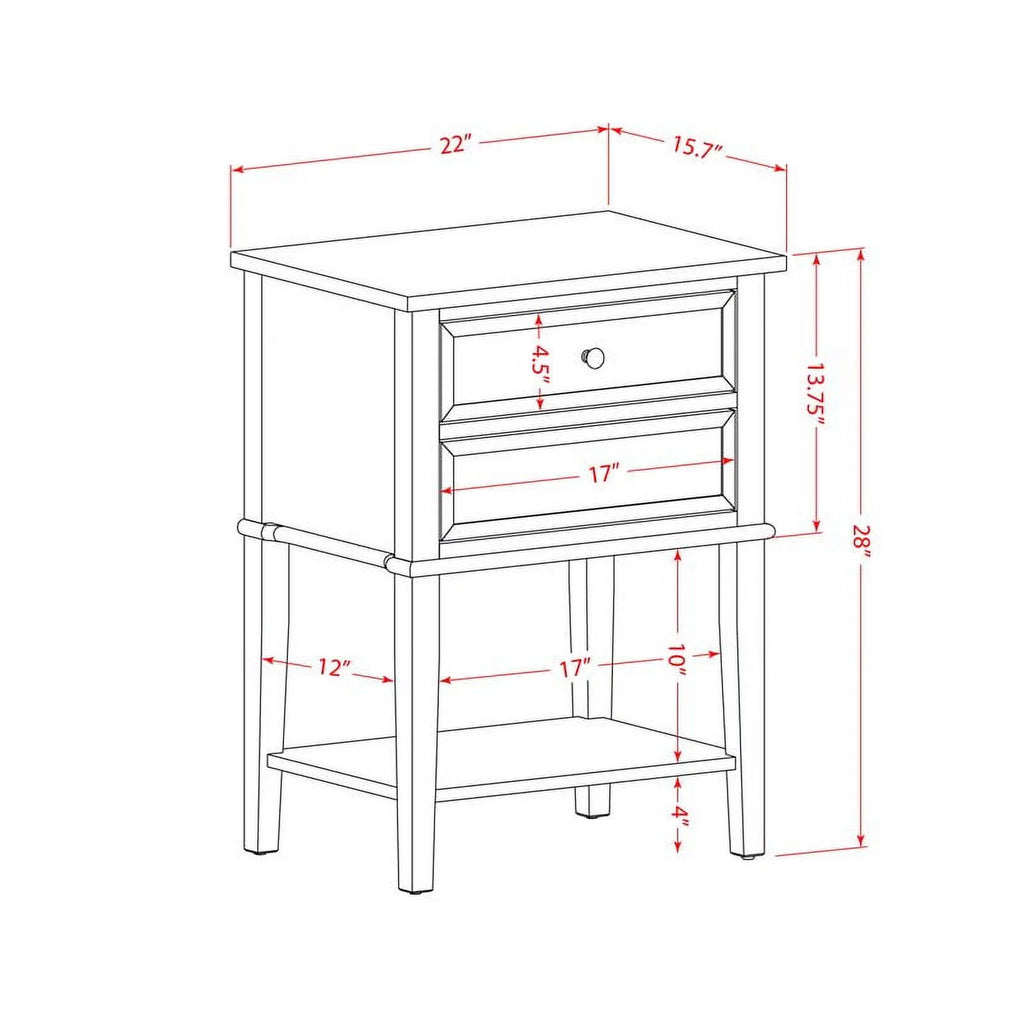 16" Wood Nightstand with 2 Drawers H883