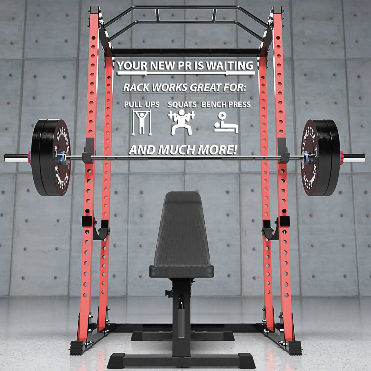 Black Red Steel Power Rack with Pull Up Bar V3631