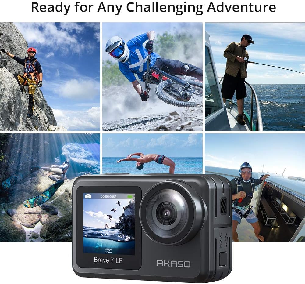 4K30FPS 20MP WiFi Action Camera with Touch Screen EIS 2.0 Remote Control 131 Feet Underwater Camera with 2X 1350mAh Batteries D30723