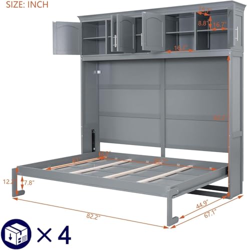 Queen Grey Wood Murphy Bed with Storage R41000