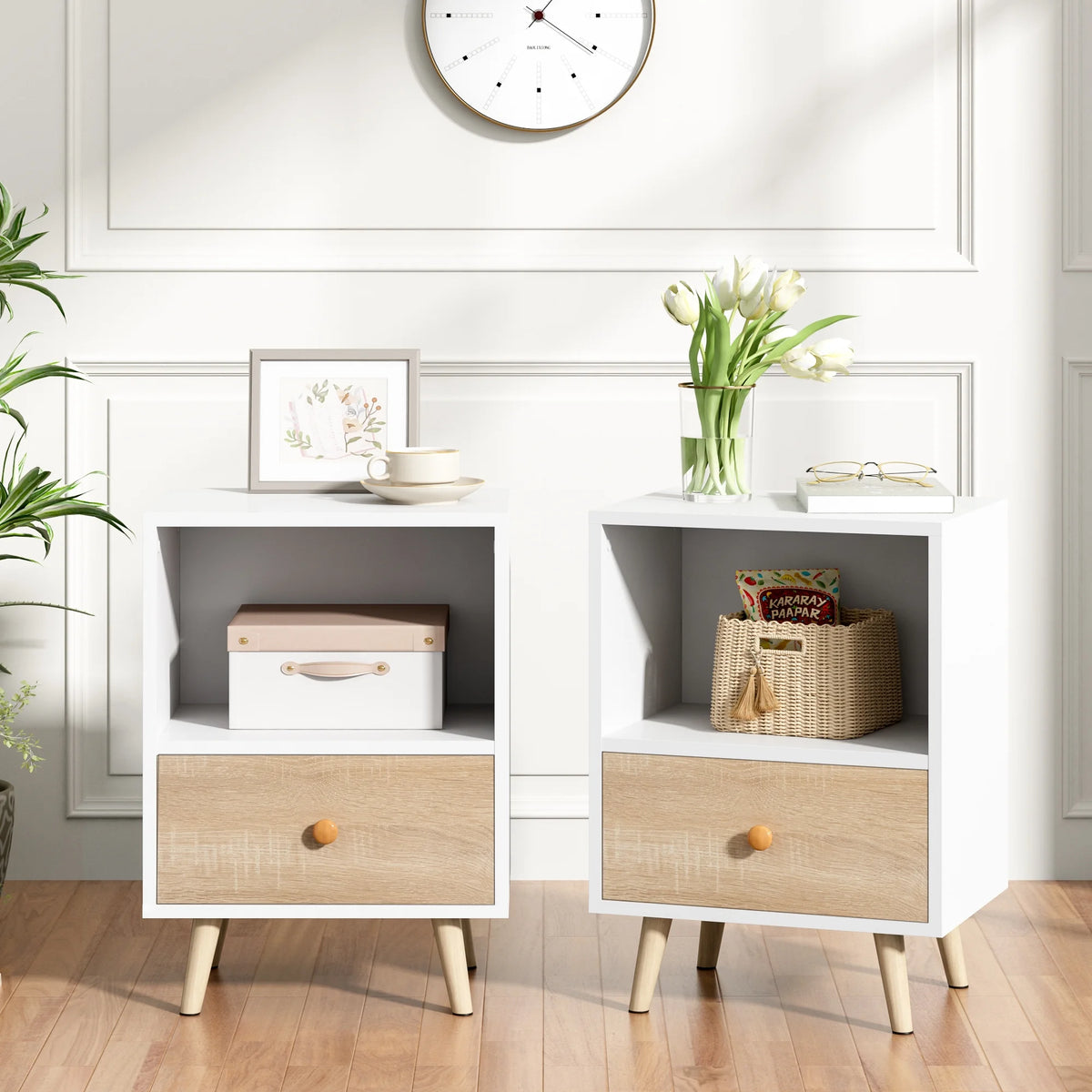 Set of 2 Nightstands with 1 Drawer and Open Shelf Z4449