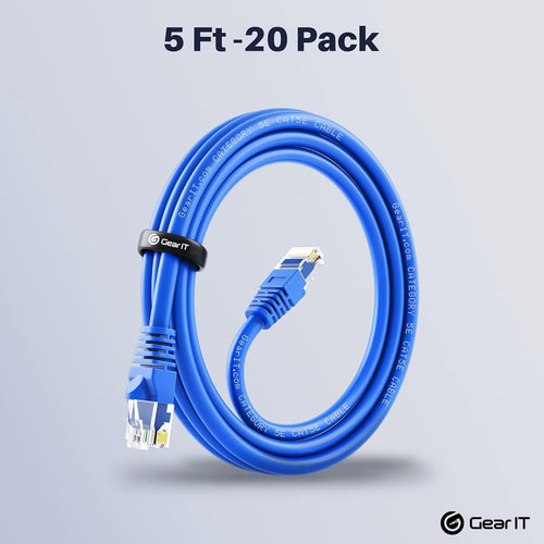 20-Pack Cat5e Ethernet Patch Cable 5 Feet Blue J8273