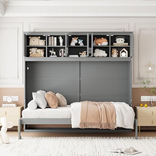 Queen Grey Wood Murphy Bed with Storage R41000