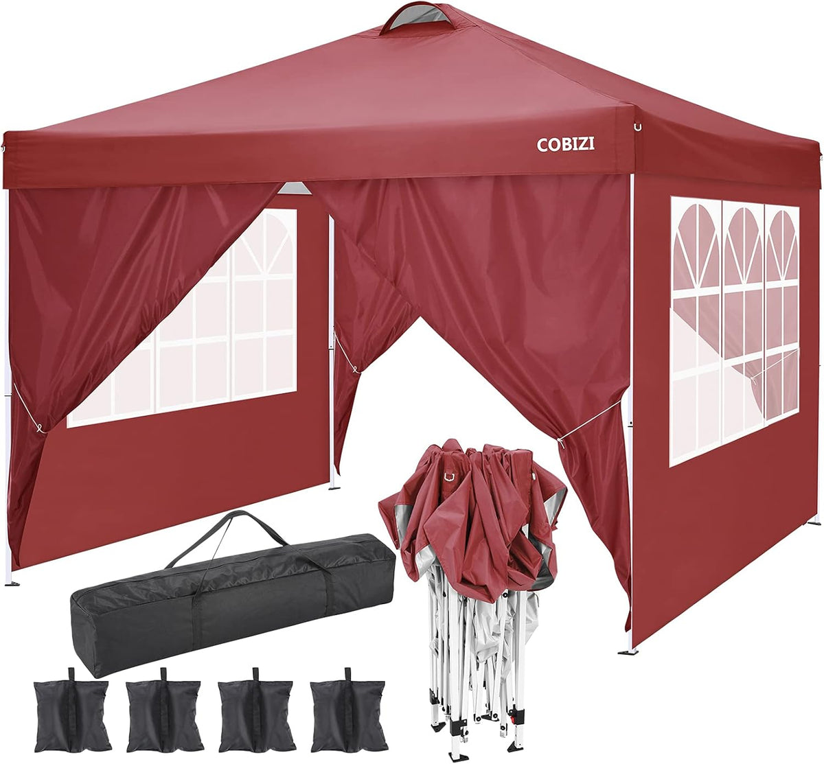 10'x10' Pop Up Commercial Instant Gazebo Tent with 4 Removable Zippered Sidewalls H56962