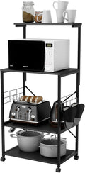 Oak 4 Tier Kitchen Rack with Storage Shelf and Rolling Cart W18779