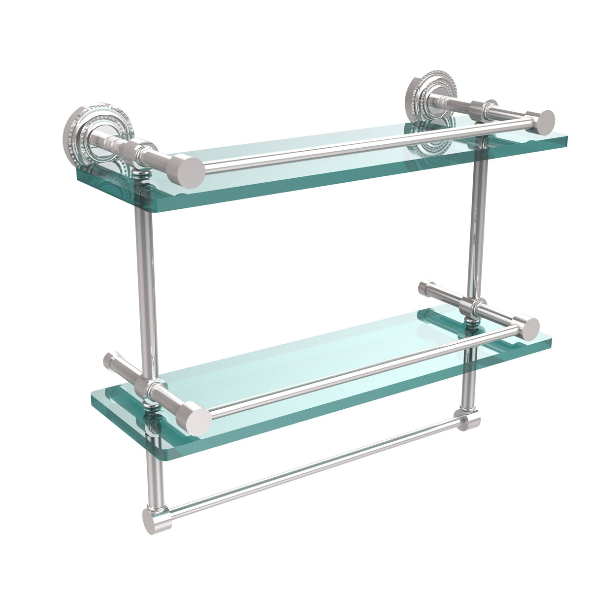 Polished Chrome Double Glass Shelf with Towel Bar Q552043