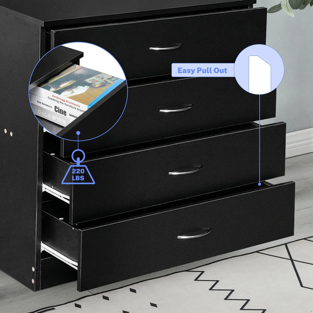 Black 4 Drawer Wood Dresser C753