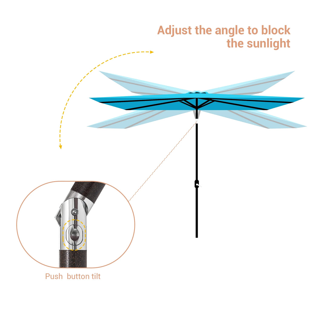 10 x 6.5ft LED Rectangle Outdoor Patio Umbrella with Polyester Canopy, Lake Blue I6849