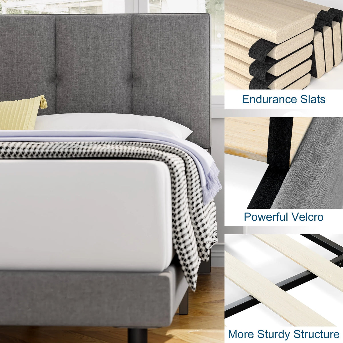 Queen Size Fabric Upholstered Platform Bed Frame A75152