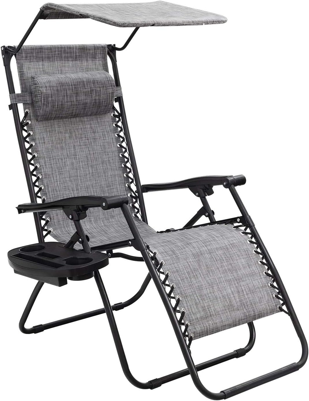 Black Zero Gravity Folding Recliner Chair with Canopy Shade N6554