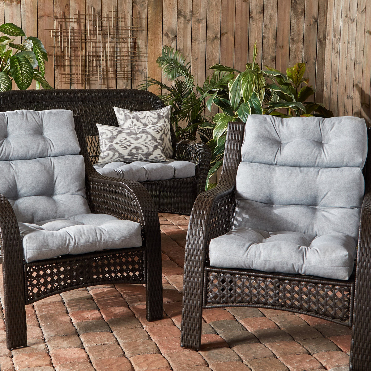 Heather Gray Outdoor High Back Chair Cushion Set of 2 S7883