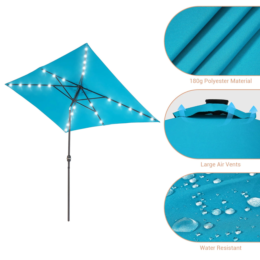 10 x 6.5ft LED Rectangle Outdoor Patio Umbrella with Polyester Canopy, Lake Blue I6849