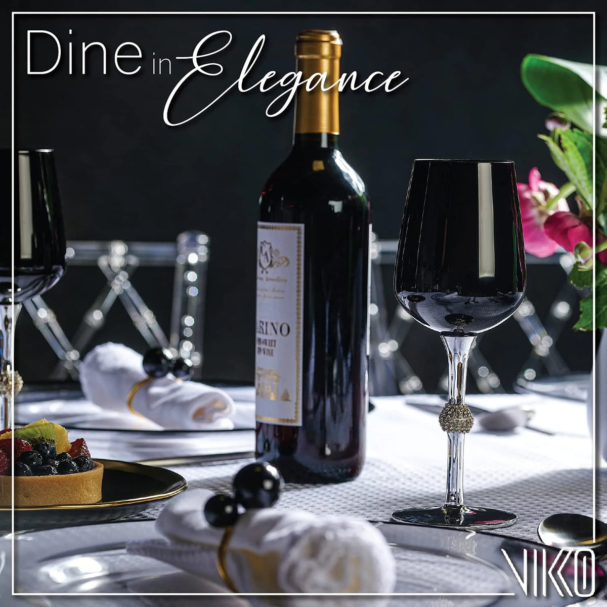 Black Silver Wine Glasses Set Of Twelve F45210