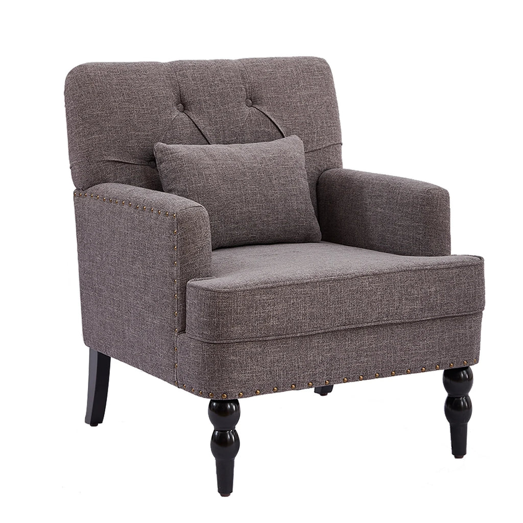 Grey Linen Upholstered Accent Chair with Lumbar Pillow C445073